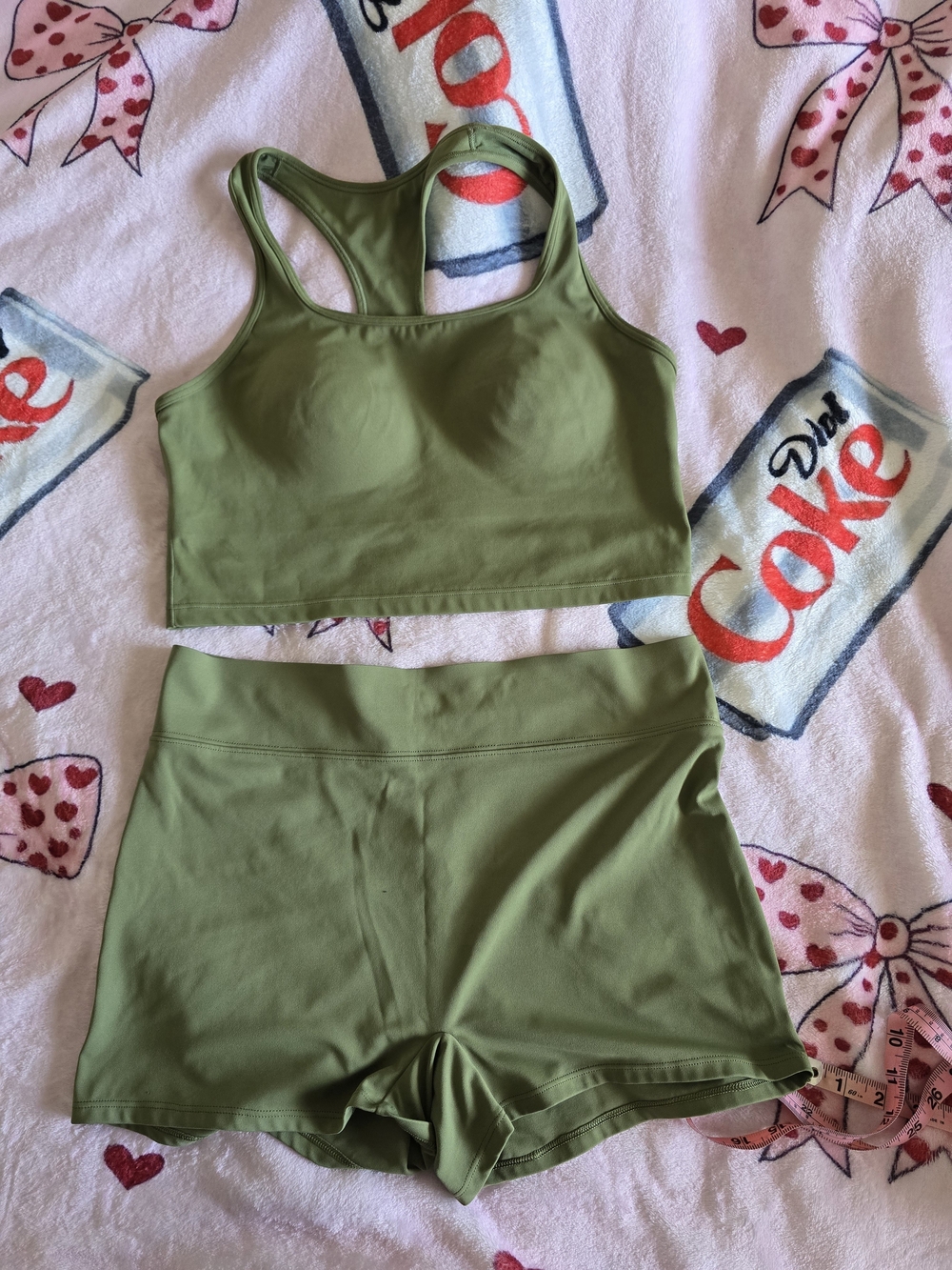 PINK Victoria's Secret Olive Green Racerback Sports Bra & High-Waist Shorts